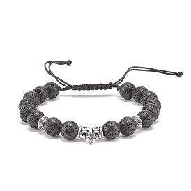 Natural Lava Rock & Alloy Tube Braided Bead Bracelet, Essential Oil Gemstone Jewelry for Women