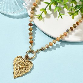 304 кулон ожерелья из нержавеющей стали с сердцем, Ожерелья из натурального гагата и бисера.