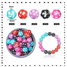 WEWAYSMILE 50Pcs 5 Styles 15mm Silicone Round Beads Making Kit, Silicone Beads Bulk, Round Silicone Beads, for Jewelry Crafts Necklace Garland Bracelet