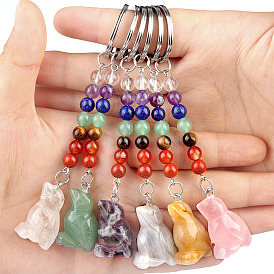 Gemstone Keychain, with Quartz Crystal, Amethyst, Lapis, Aventurine, Red Agate, Red Jasper, Brid