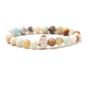 Браслеты из натуральных и синтетических драгоценных камней, эластичные браслеты для мужчин и женщин, круглый и слон