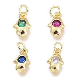 Brass Micro Pave Cubic Zirconia Charms, with Jump Ring, Hamsa Hand/Hand of Fatima/Hand of Miriam