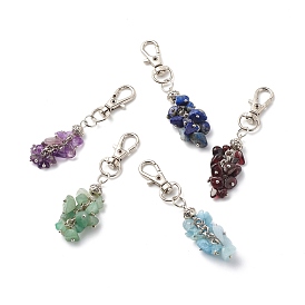 Gemstone Chips Cluster Pendant Decorations, Lobster Clasp Charms, Clip-on Charms, for Keychain, Purse, Backpack Ornament