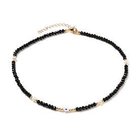 Star with Evil Eye Natural White Shell Beaded Necklaces, with Natural Malaysia Jade Beads, Pearl Beads, Brass Beads and 304 Stainless Steel Lobster Claw Clasps