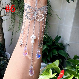 Alloy Butterfly Pendants Decoration, Hanging Suncatcher, with Glass Teardrop & Star Charm, for Garden Car Decoration