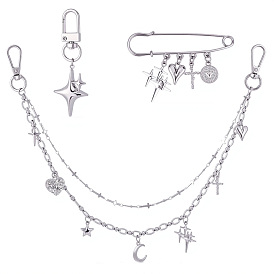 Наборы для украшения сумок, включая 1шт. подвесной светильник в форме звезды из сплава, 1шт. 304 цепочки из нержавеющей стали, удлинительные цепочки для сумок и 1шт. броши