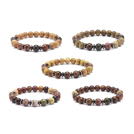 Natural Gemstone & Wood Beaded Stretch Bracelet, Yoga Jewelry for Women, Mixed Color
