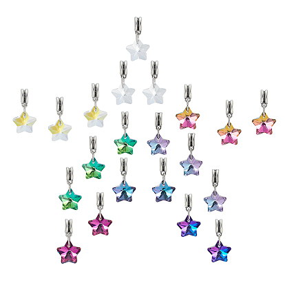 24 шт. 8 стили ab цвет прозрачное стекло европейские подвески, подвески в виде звезд с большими отверстиями, Сплав с поручительств, античное серебро