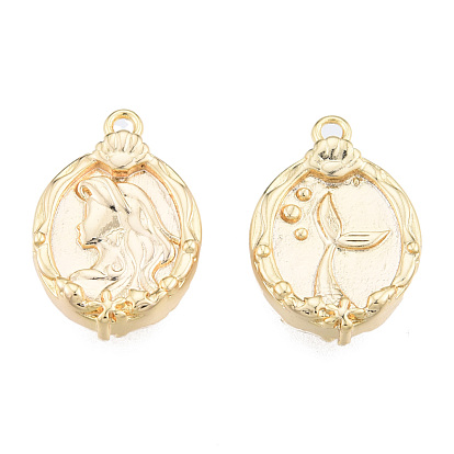 Brass Pendants, Nickel Free, Oval with Mermaid