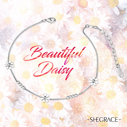 SHEGRACE Titanium Steel Anklets, with Box Chains and Round Beads, Daisy