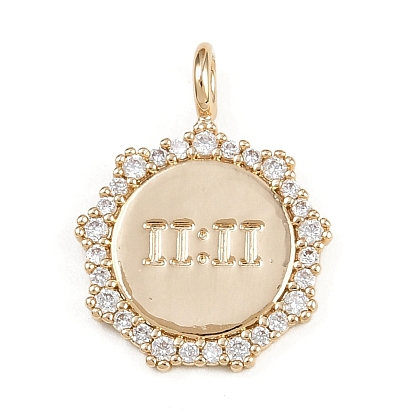 Латунные подвески, плоский круглый с цифрами 11:11 подвески, со стразами и соединительным кольцом