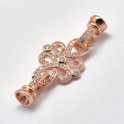 Brass Micro Pave Cubic Zirconia Fold Over Clasps, Flower