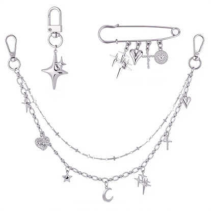 Наборы для украшения сумок, включая 1шт. подвесной светильник в форме звезды из сплава, 1шт. 304 цепочки из нержавеющей стали, удлинительные цепочки для сумок и 1шт. броши