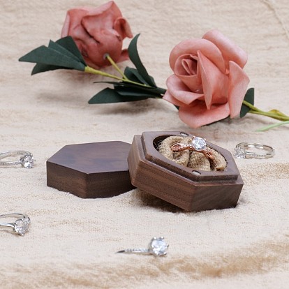 Hexagon Wood Rings Boxes, Wedding Ring Gift Case with Magnetic Clasps