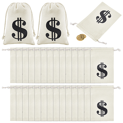 30шт. тканевые мешочки на завязках с принтом в виде знака доллара, прямоугольные