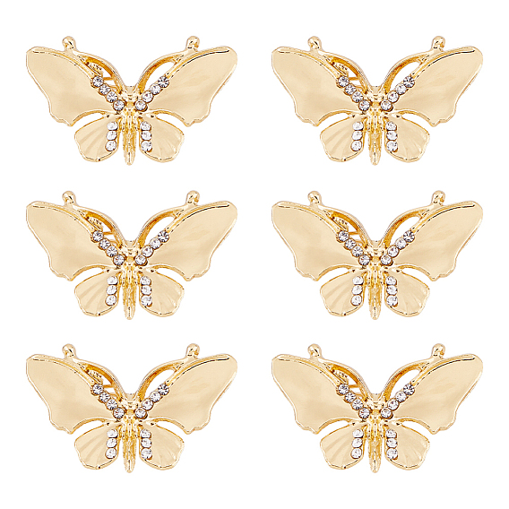 Butterfly Alloy Rhinestone Brooches for Backpack Clothes, Golden