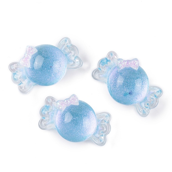 Transparent Epoxy Resin Decoden Cabochons, Glitter Candy with Bowknot