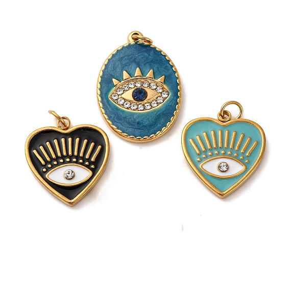 304 из нержавеющей стали горный хрусталь подвески, с эмалью, очарование сглаза, с целью перехода в кольце, ионное покрытие (ip), реальный 18 k позолоченный