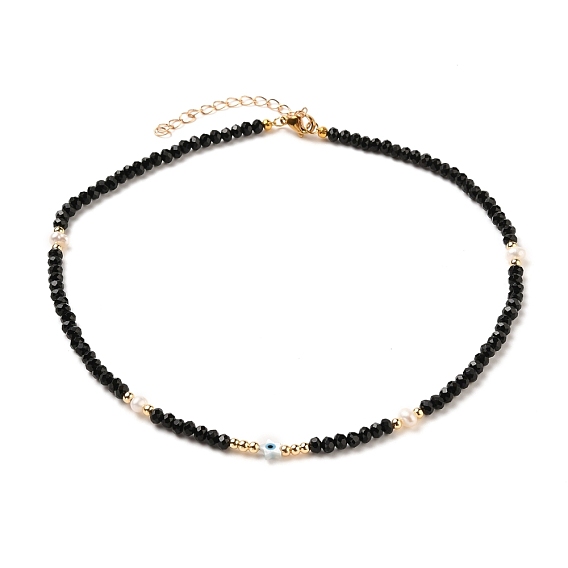 Star with Evil Eye Natural White Shell Beaded Necklaces, with Natural Malaysia Jade Beads, Pearl Beads, Brass Beads and 304 Stainless Steel Lobster Claw Clasps