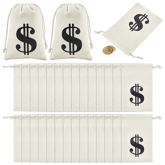 30шт. тканевые мешочки на завязках с принтом в виде знака доллара, прямоугольные