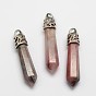 Bullet Gemstone Pointed Pendants, with Platinum Plated Brass Findings
