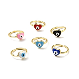 Enamel Heart with Evil Eye Open Cuff Ring, Gold Plated Brass Jewelry for Women, Cadmium Free & Lead Free