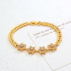 Латунные браслеты-цепочки с микропаве из прозрачных кубических цирконий для женщин, звезда