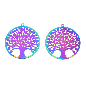 Ion Plating(IP) 201 Stainless Steel Filigree Pendants, Etched Metal Embellishments, Tree of Life