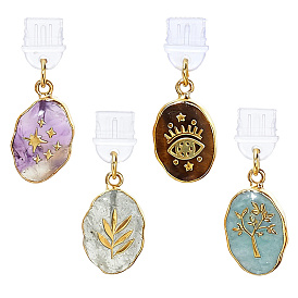 4шт 4 стили ПВХ мобильные пылезащитные заглушки, с натуральным зеленым авантюрином, аметистом, зеленым клубничным кварцем и овальными подвесками из тигрового глаза