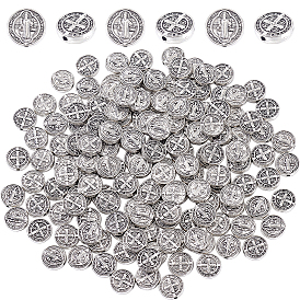 150 бусины из сплава шт., плоские круглые с святым Бенедиктом