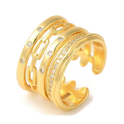 Открытые манжеты из латуни с микропаве и кубическим цирконием в форме цепочки, многослойное кольцо для женщин, без свинца и без кадмия