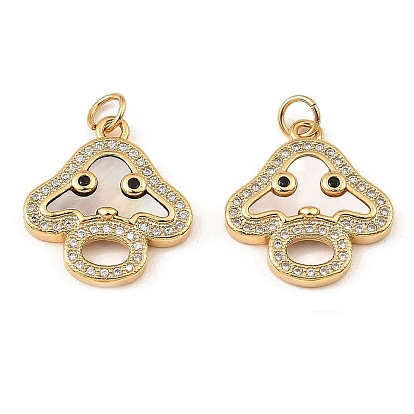 Brass Cubic Zirconia with Shell Pendants, Long-Lasting Plated, Lead Free & Cadmium Free, Mushroom
