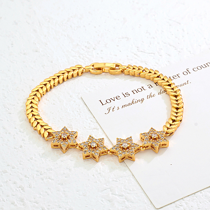 Латунные браслеты-цепочки с микропаве из прозрачных кубических цирконий для женщин, звезда