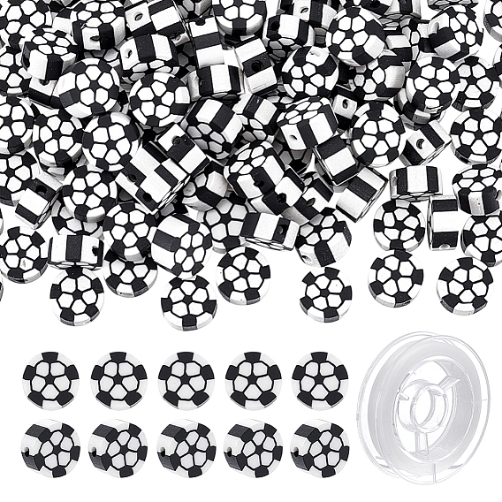 Наборы для изготовления браслетов из бусин в форме футбольного мяча своими руками, включая бусины из полимерной глины ручной работы и эластичную нить.