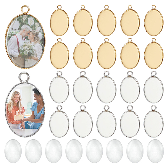 Наборы для изготовления овальных подвесок своими руками, в том числе 304 подвеска из нержавеющей стали с кабошоном, Прозрачные стеклянные кабошоны