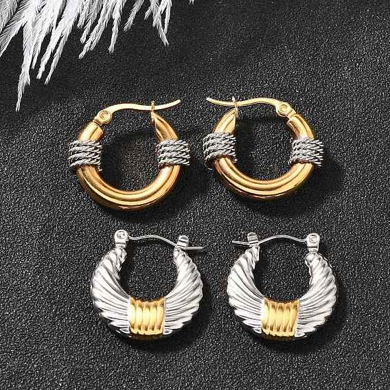 304 двухцветные серьги-кольца из нержавеющей стали