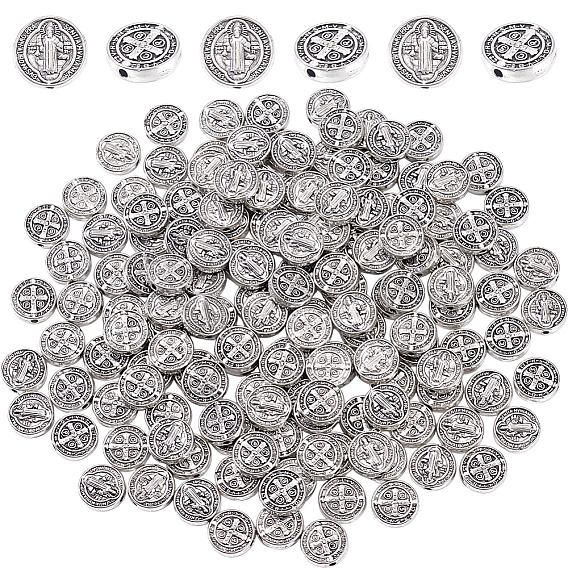 150 бусины из сплава шт., плоские круглые с святым Бенедиктом