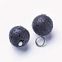 Round Natural Lava Rock Beads Charms, with 304 Stainless Steel Head Pins