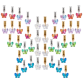 40шт 10 стили стеклянные европейские подвески-шармы, подвески в виде бабочки цвета ab с большими отверстиями и петлями из сплава, старинное серебро и античный золотой