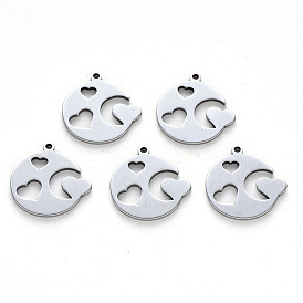 Pendentifs en acier inoxydable, Coupe au laser, plat et circulaire avec coeur