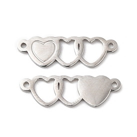 316L Surgical Stainless Connector Charms, Three Heart Links