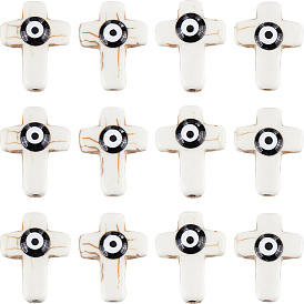 60 шт. синтетические бирюзовые эмалевые бусины нити, Религиозный крест с черным сглазом