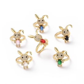 Cubic Zirconia Rabbit Adjustable Ring, Real 18K Gold Plated Brass Wide Ring for Women, Cadmium Free & Lead Free