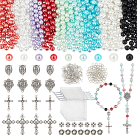 DIY Findings Kits, include 16Pcs 4 Styles Tibetan Style Alloy Pendants, 540Pcs 9 Colors Baking Paint Pearlized Glass Pearl Round Bead, 60Pcs Zinc Alloy Bead Caps