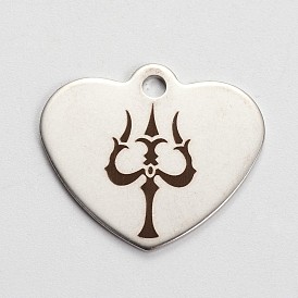 201 Stainless Steel Pendants, Heart with Direction Pattern, 21x24x1mm, Hole: 2mm