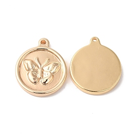 Brass Pendants, Flat Round with Butterfly Charm