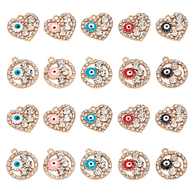 40шт 10 стиль стойка сплав эмалированные подвески, с кристально горный хрусталь, без кадмия, без никеля и без свинца, золотой свет, Сердце & плоские круглые