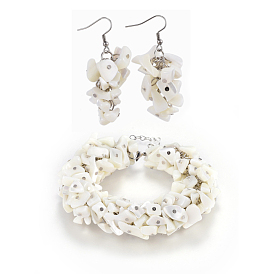 Natural Spiral Shell Beads Jewelry Sets, Bracelets & Earrings, with 304 Stainless Steel Findings, Burlap Packing Pouches Drawstring Bags