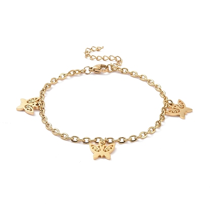 304 Stainless Steel Butterfly Charm Bracelet with Cable Chains for Women