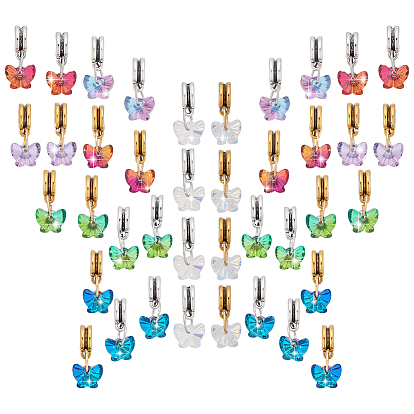 40шт 10 стили стеклянные европейские подвески-шармы, подвески в виде бабочки цвета ab с большими отверстиями и петлями из сплава, старинное серебро и античный золотой